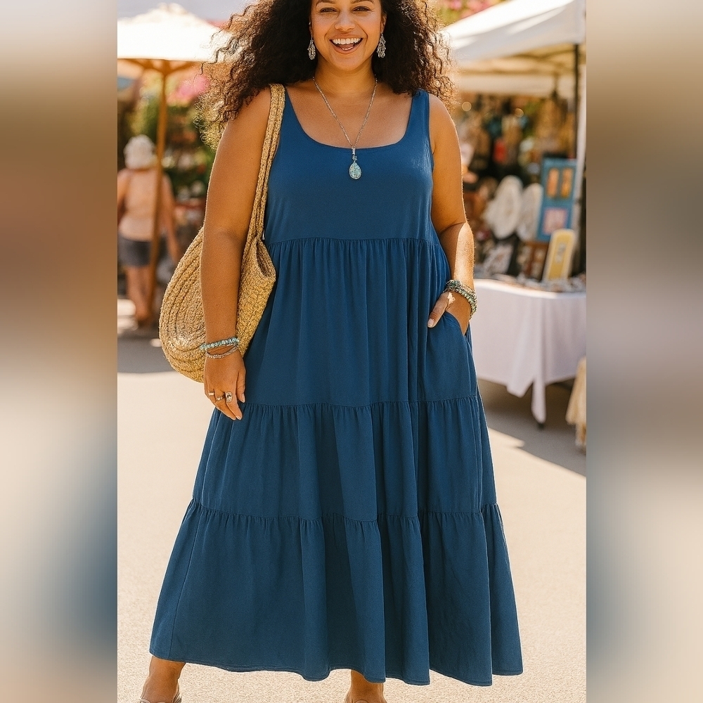 Summer 2X Maxi Wedding Guest Dress Cottage Pockets Farmhouse Smocked